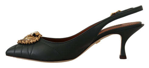 Dolce & Gabbana Green Leather DEVOTION Slingbacks Heels Shoes
